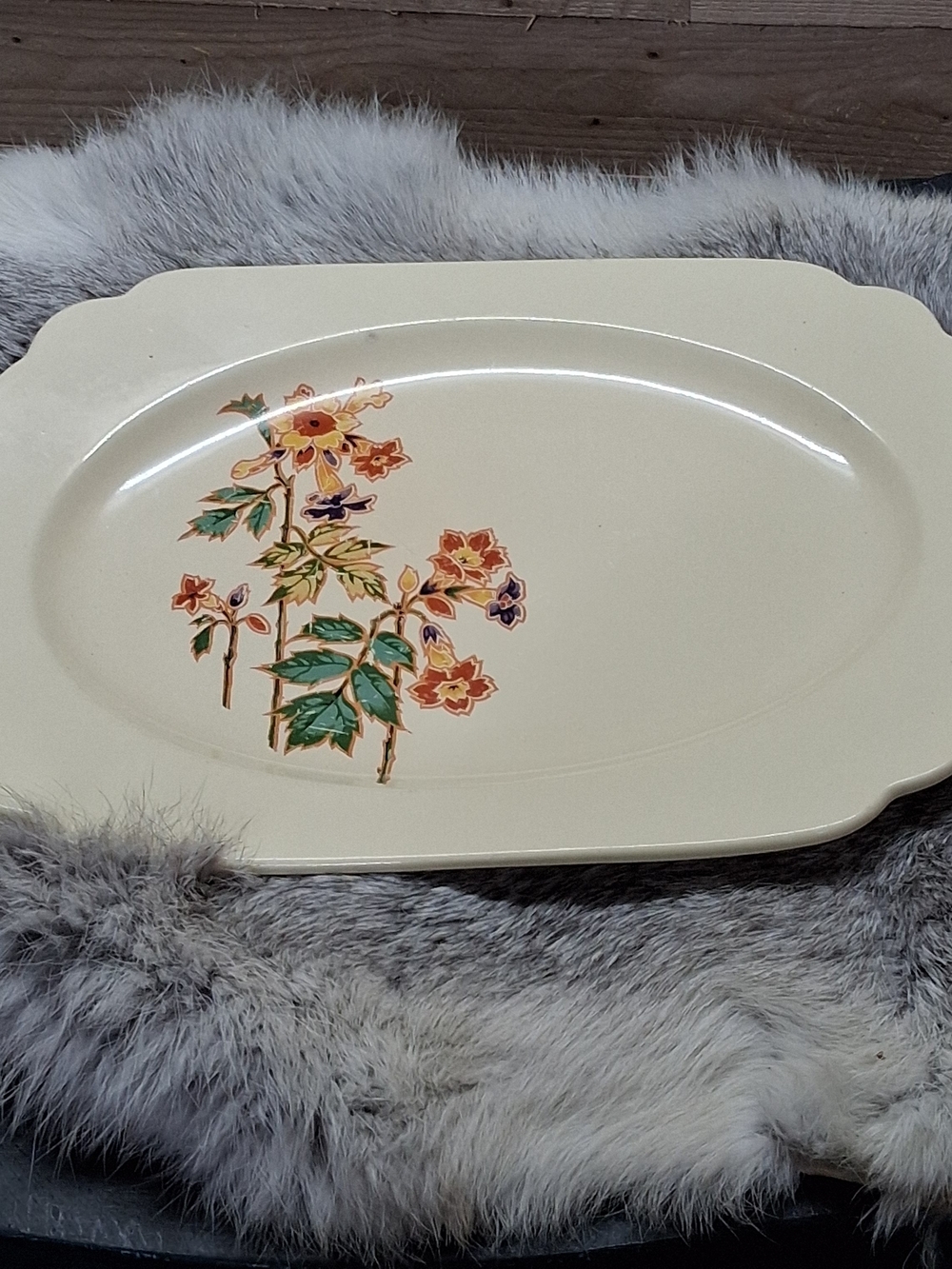 Vintage Cream Floral  Ceramic Homer Laughlin Serving Platter